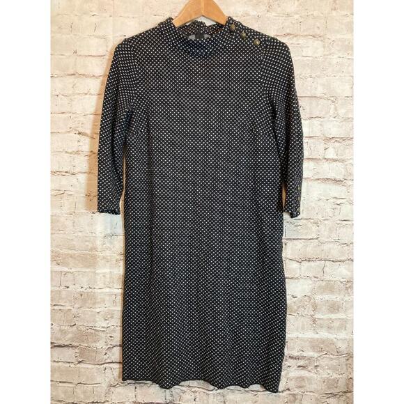 Talbots Dress Womens Medium Black Heart Print Fit & Flare Knit Mock Neck Stretch - Picture 1 of 15